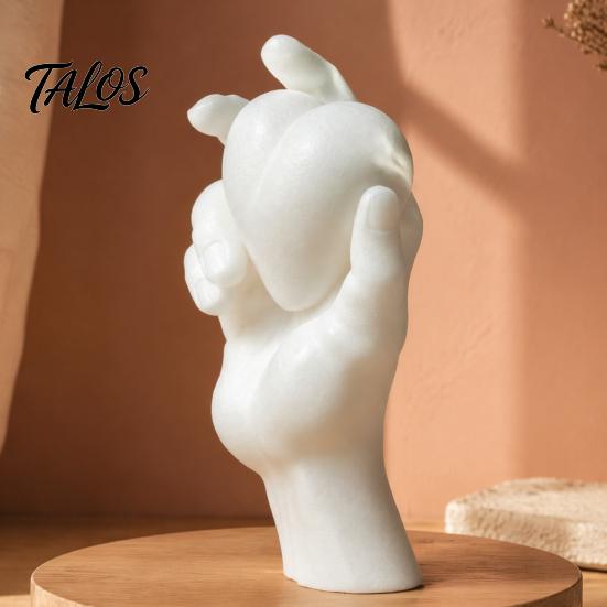 Decorazione Casa Bianco Nero Mano che Tiene Cuore Statuetta Stampata 3D, Scultura Minimalista Moderna per Scrivania, Centrotavola Romantico per
