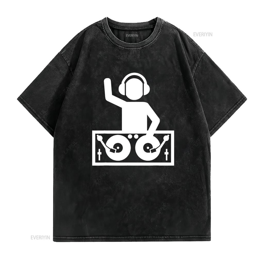 DJ z gramofonami Koszulka vintage Sprana Wygodny Top Do Codziennego Noszenia streetwear moda projektant ubrania Codzienny Miękki