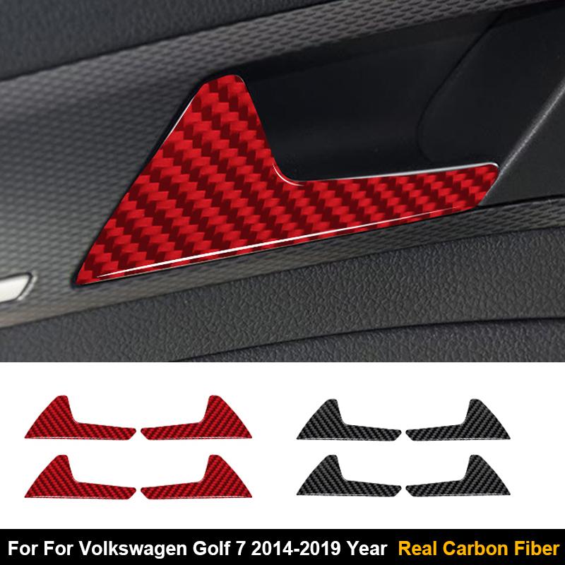 4 PZ/SET Adesivi Decorativi Maniglia Interna Porta Auto in Vera Fibra di Carbonio Per Volkswagen Golf 7 2014-2019 Accessori Interni