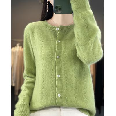 Neuer Rundhals-Hollow-Woll-Cardigan für Herbst und Winter für Damen, lockerer und modischer Kaschmirpullover, weiches und geschmeidiges hautfreundliches Oberteil