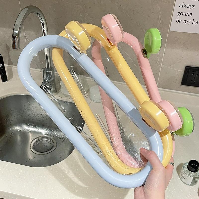 Hålfri Sugkopp Oval Hylla Badrumsväggmonterad Plastförvaringshylla för Duschgel Handsprit Dopamin 40x15cm