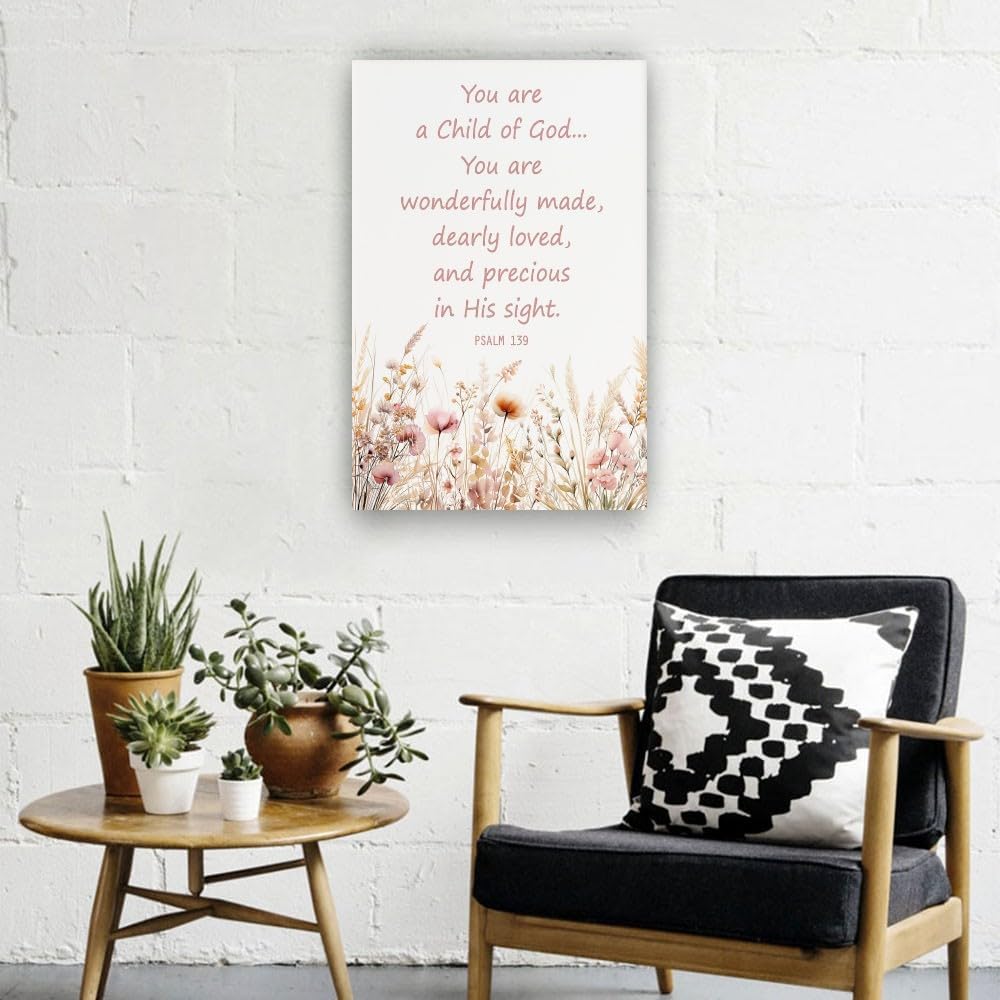 Luosucsf Psalm 139 Christian Wall Decor You Are A Child of God Wildflowers Watercolor Bible Verse Wall Art Painting for Bedroom Picture Poster Prints