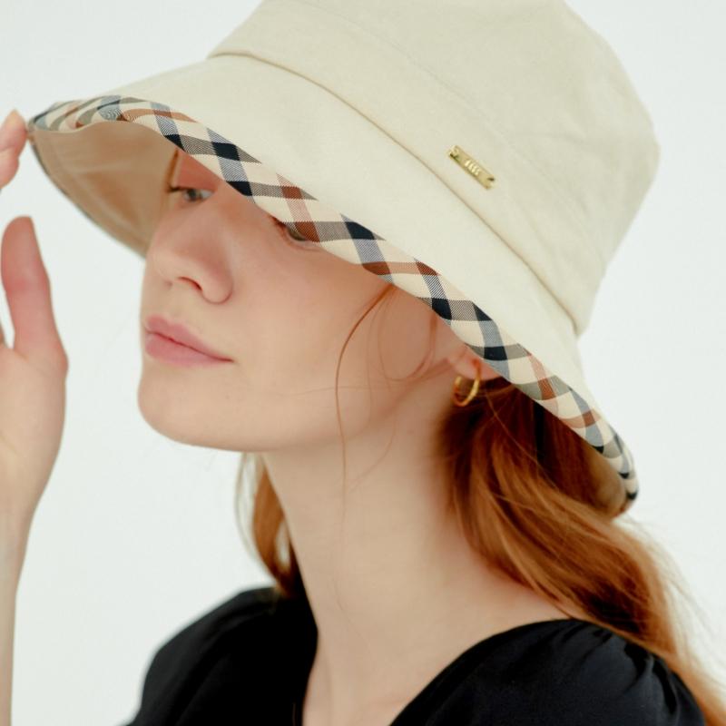 Daks Ivory Check Cotton Linen Blend Bucket Hat Dbhe2e123