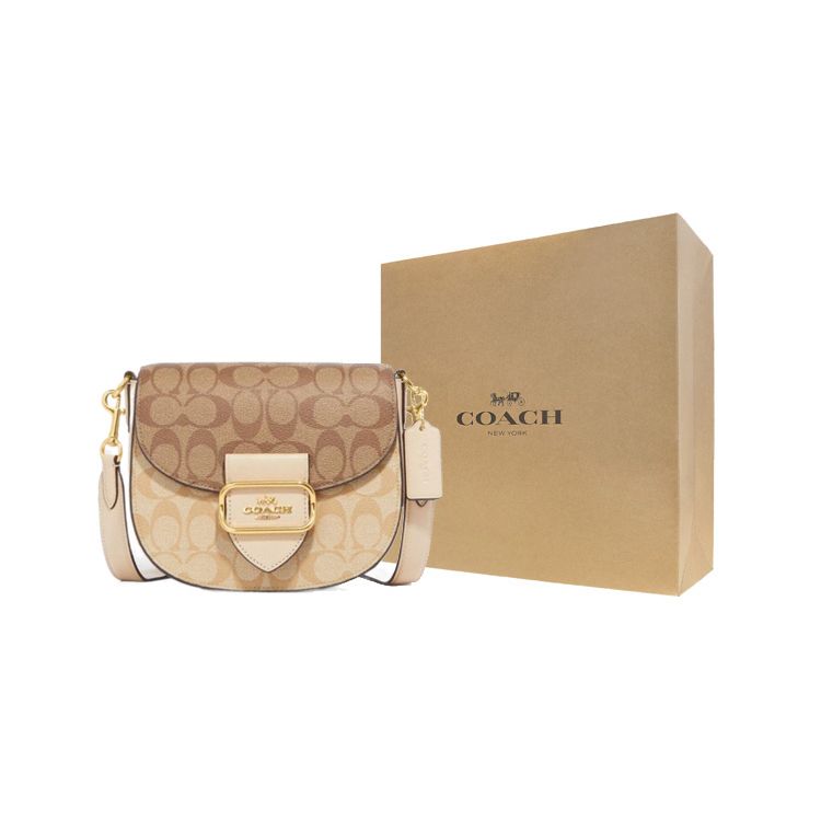 Coach Morgan 20 Snap Closure Detachable Shoulder Strap Leather Saddle Bag Crossbody Shoulder Bag Small Women bags Light-Khaki CH507-IMOT4