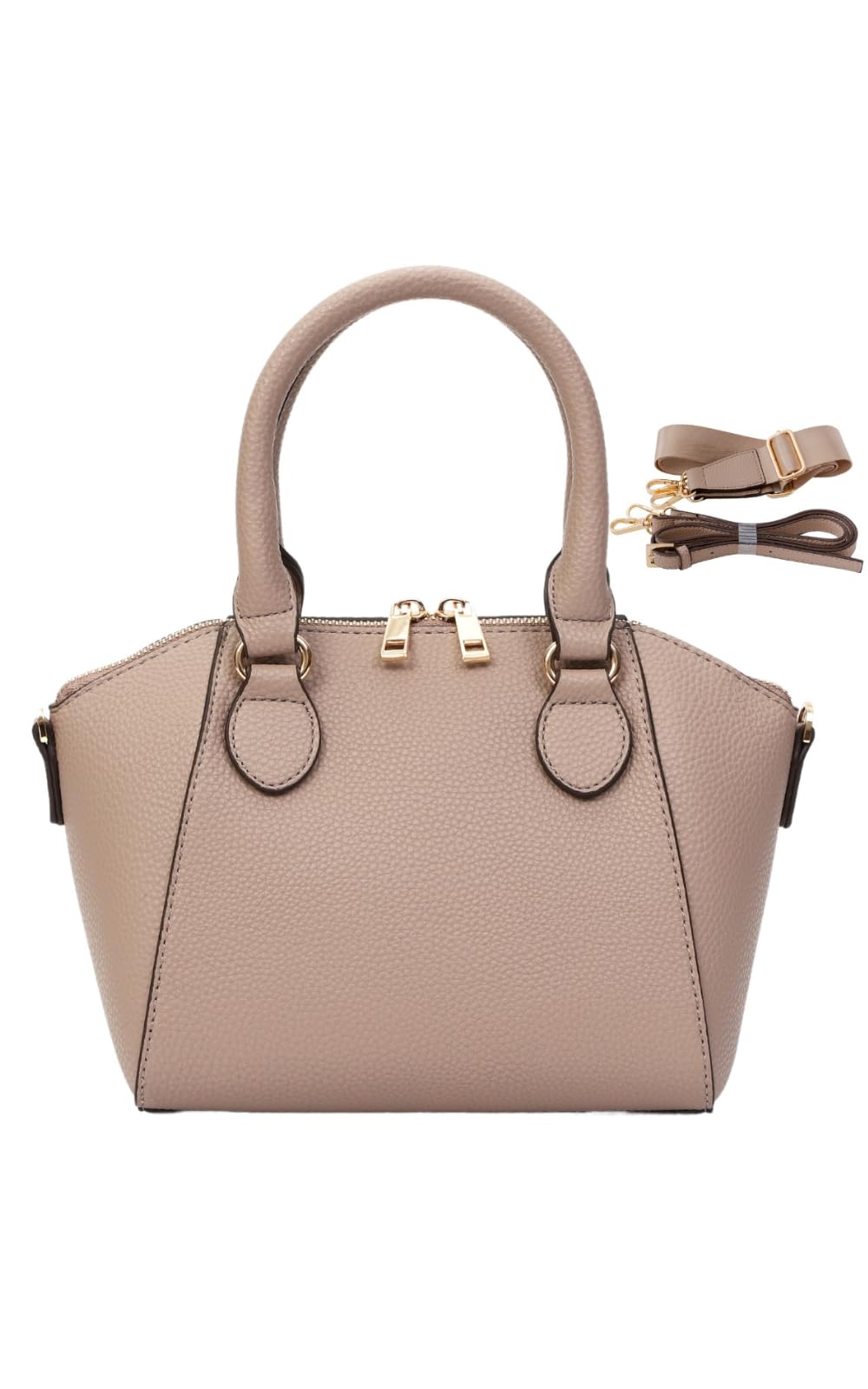 Miwoluna Women s 2-Way ToteHandbag, Mini, Lightweight, Compact, CrossbodyPouch, Two Straps, Greige