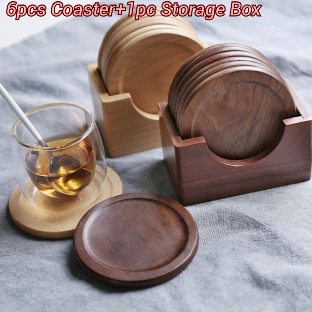 6pcs/set Japanese Style Teacup Mat Non-slip Insulated Placemat Durable Wood Coaster Dish