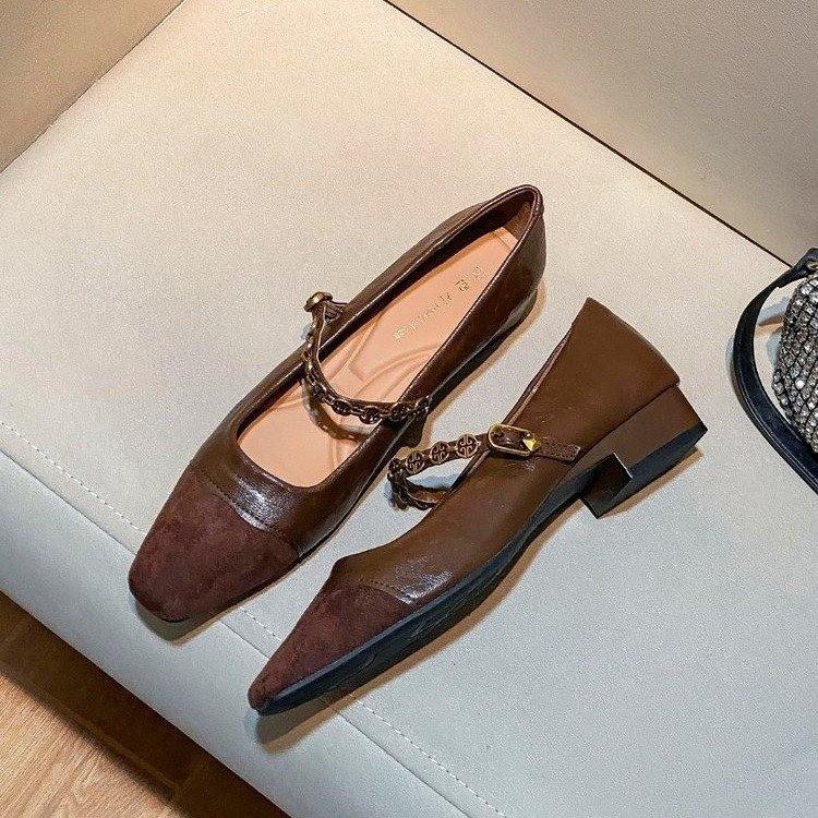 

Retro one-word buckle with Mary Jane 2025 new black suede soft leather high heels women s shallow commuter shoes 40 світло-коричневого кольору