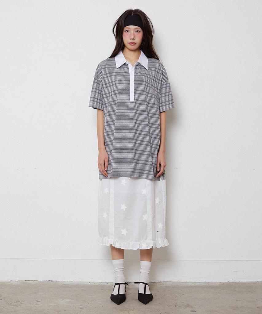 Lense Multi Stripe Rugby Collar T-Shirt Gray