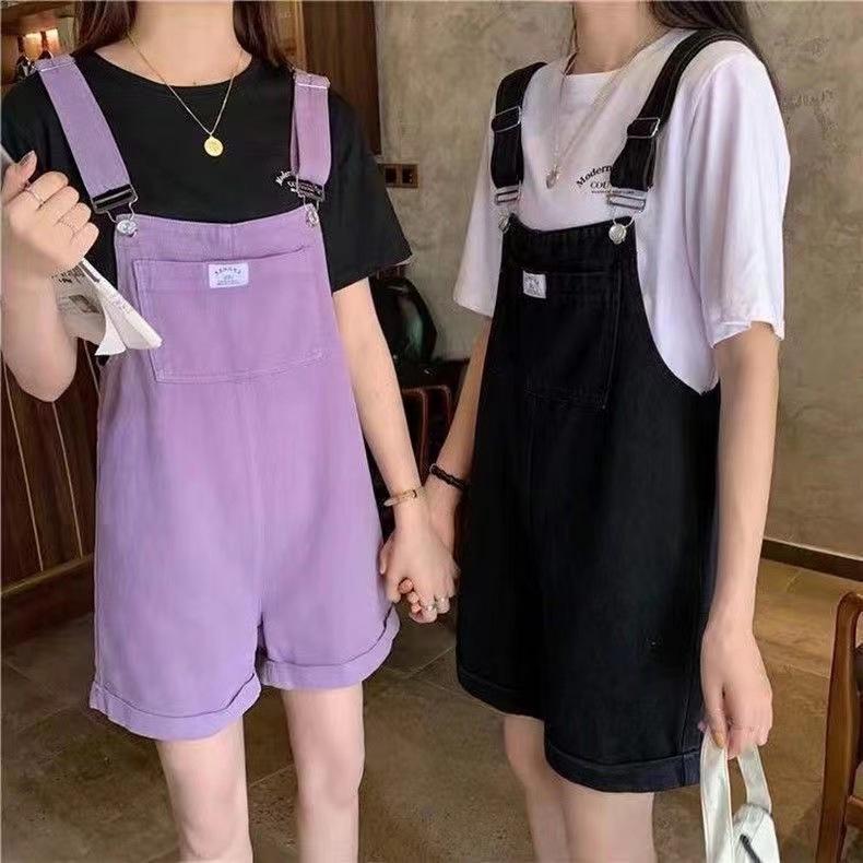 Women's Korean-Style Loose Denim Overalls - Slimming, Casual Wide-Leg Shorts 2025 Summer Collection