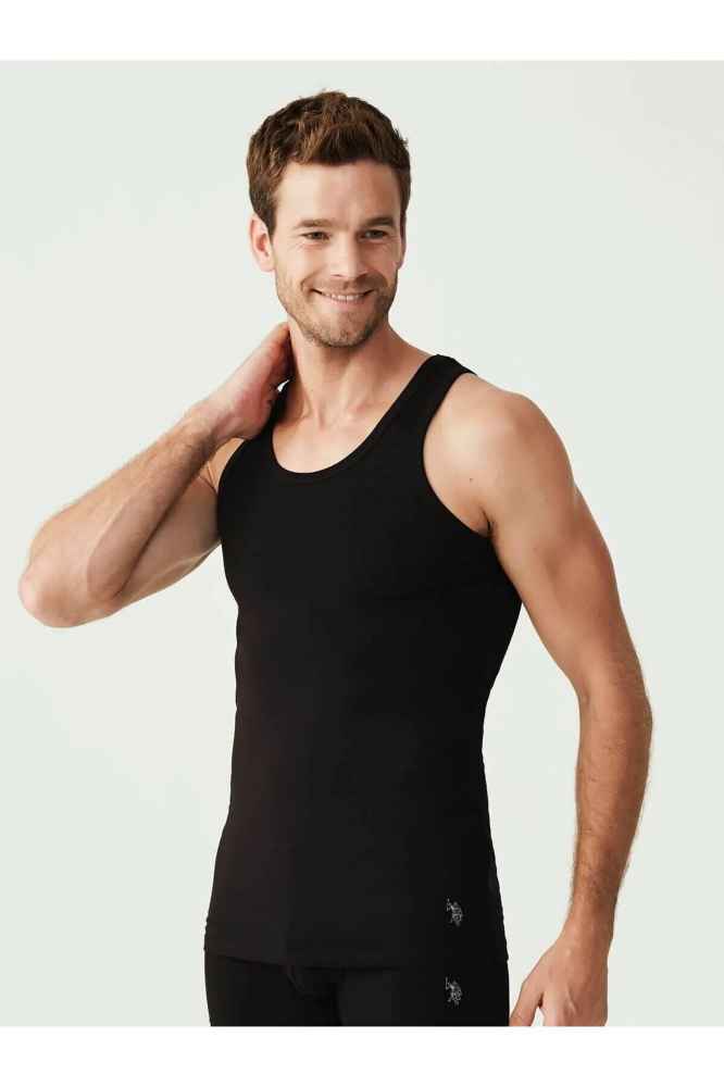 

БАЗА. Polo Assn. Мужская черная, белая, серая меланжевая майка из двух предметов, 100 % хлопок S чёрный