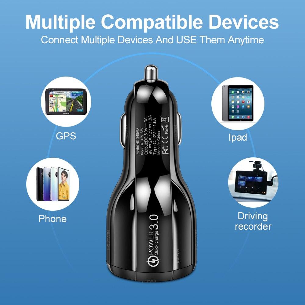 PD 18W Car Charger QC3.0 USB Type C PD Fast Charger Dual Ports Quick Charging Car Adapter for IPhone 13 Pro Max Samsung