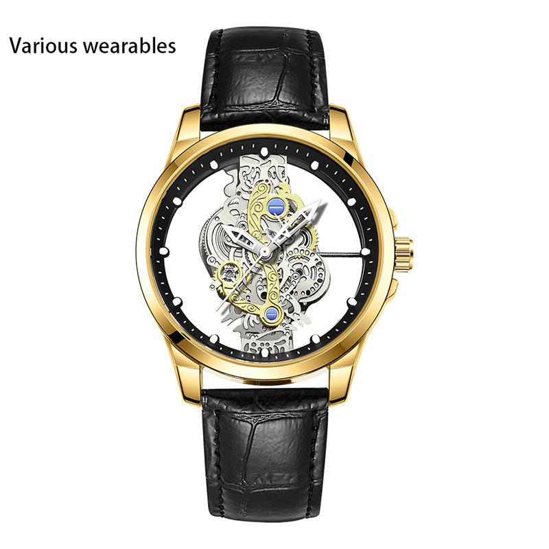 

Двусторонние прозрачные полые мужские кварцевые часы водонепроницаемые модные кварцевые часы со стальным ремешком мужские часы