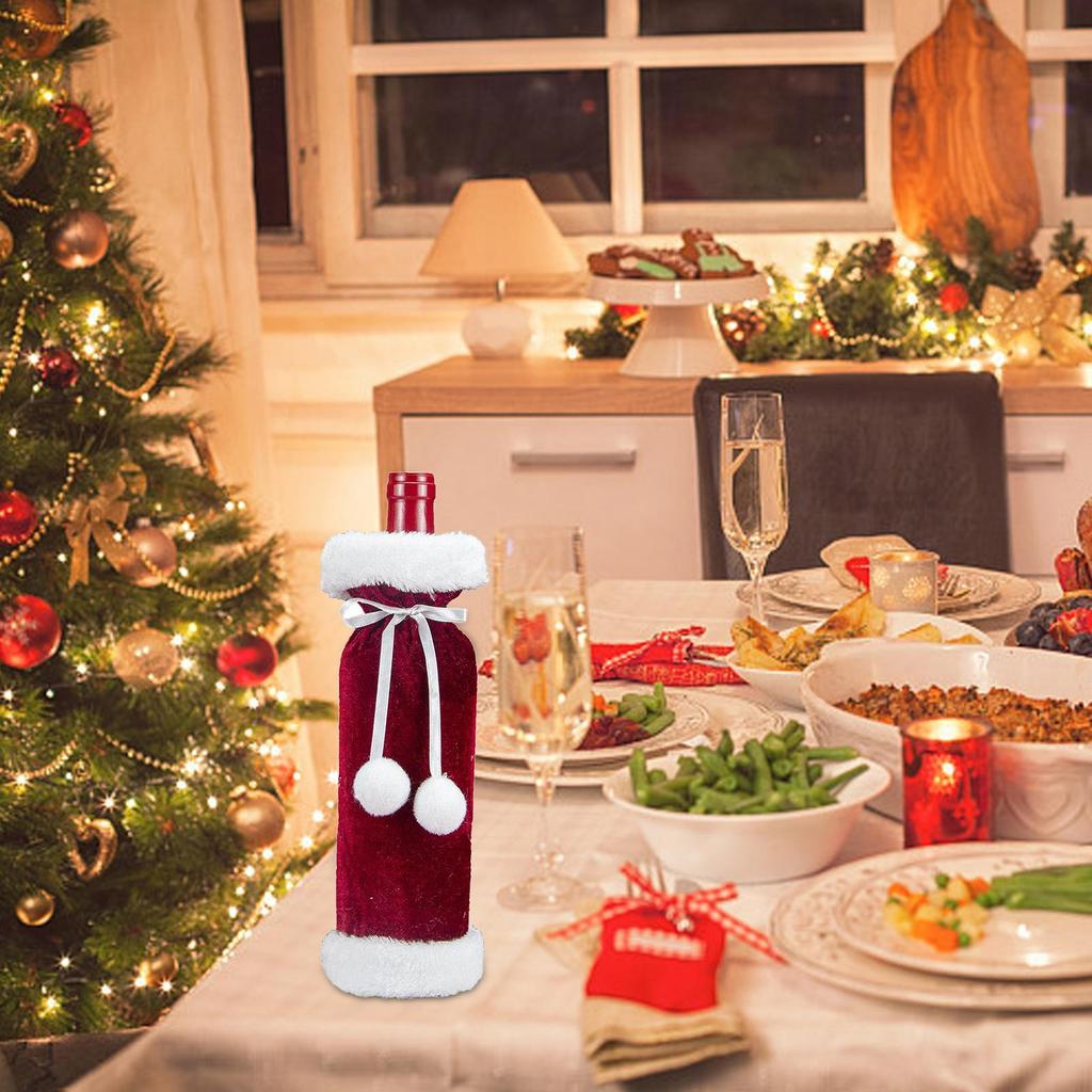 Christmas Wine Bottle Cover Plush Dress Wine Bags Reusable Decorative Wine Accessories Velvet For Wine Bottles