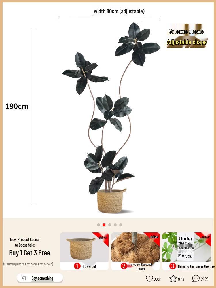 Luxurious Black Gold Ficus Elastica Artificial Tree: Indoor Ornament and Floor Decoration