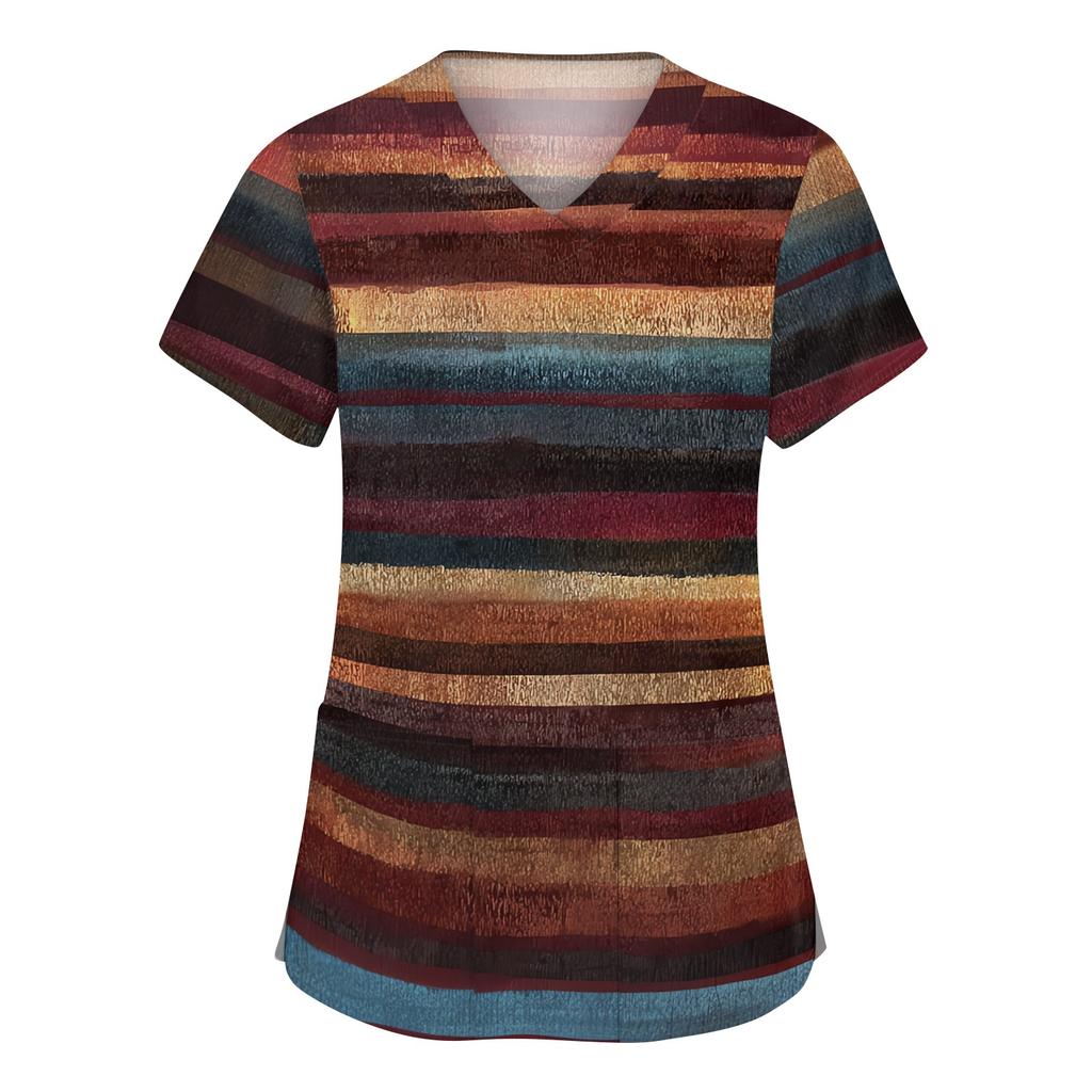 Women's Fashion V-neck Short Sleeve Workwear With Pockets Printed Tops