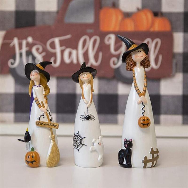 AEE4-Halloween Witch Figurines And Statues Home Decor Resin Witches Cute Elf Sculpture