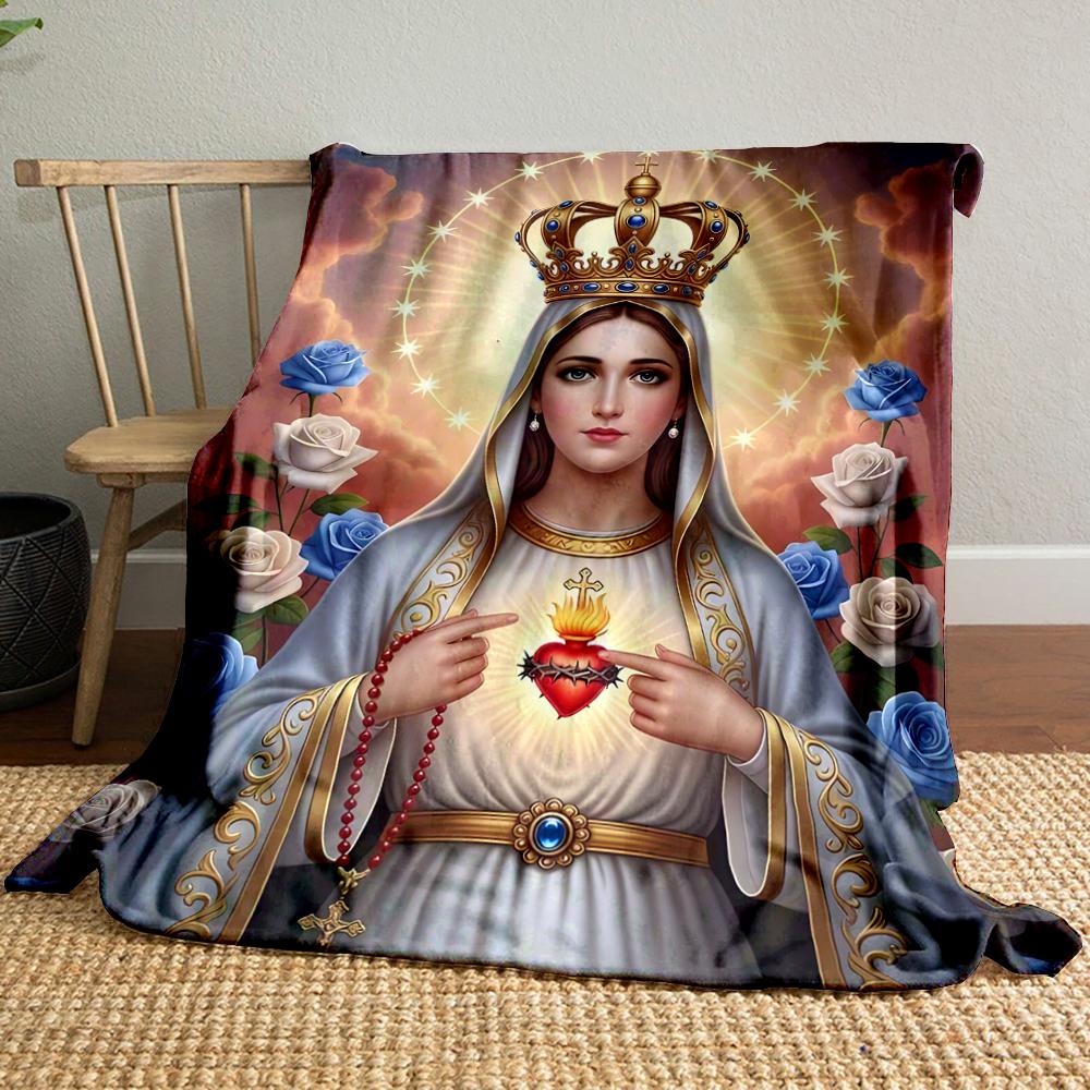 Sacred Heart with Crowned Woman ImageFlannel blanket for bedroom, living room, sofa, and nap
