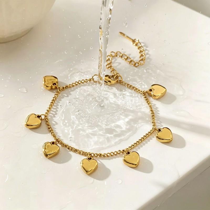 Gold Plated Titanium Steel Heart Charm Bracelet Women Trendy Minimalist Dainty Layering Jewelry