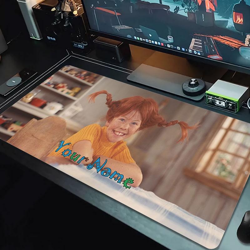 Pippi Longstocking Custom Name Large Size Mouse Pad Large Gaming Table Cushion Non-slip Laptop Tablet Big Mousepad XXL Mat Mini PC Playmat With Lock E