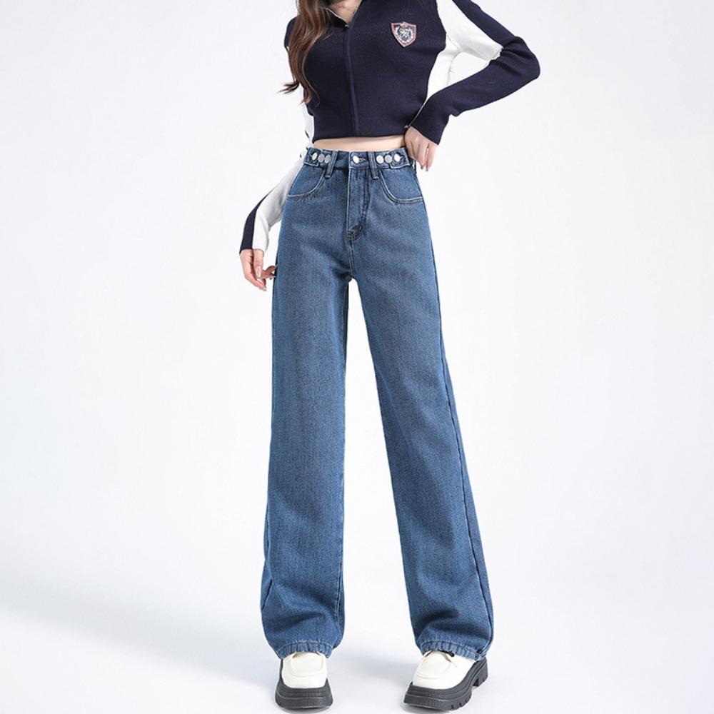 Spring and Autumn New Casual Adjustable Wide Leg Jeans Women's High Waist Skinny Straight Floor Mopping Jeans