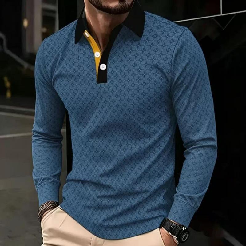 Men S Long Sleeve Polo Shirt Fashion Print Plaid Casual Style