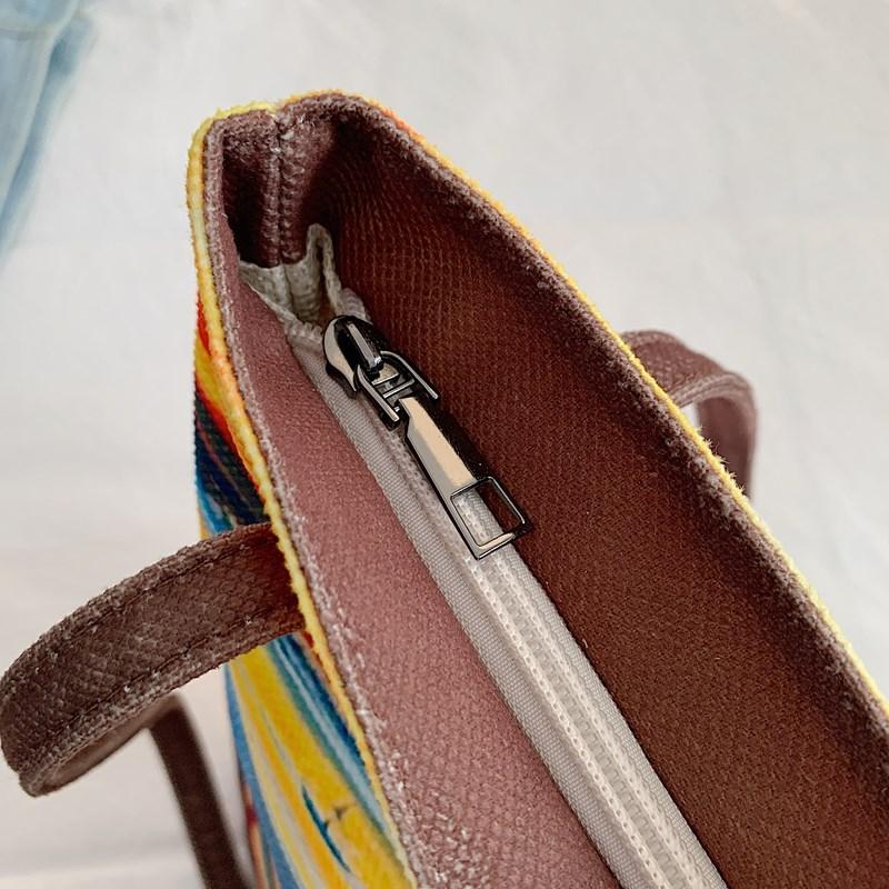 Women Handbag Lovely Cartoon Printed Bucket Bag Portable Cylinder Bag Canvas Tote Bag Students Carry Lunch Bags for Girls