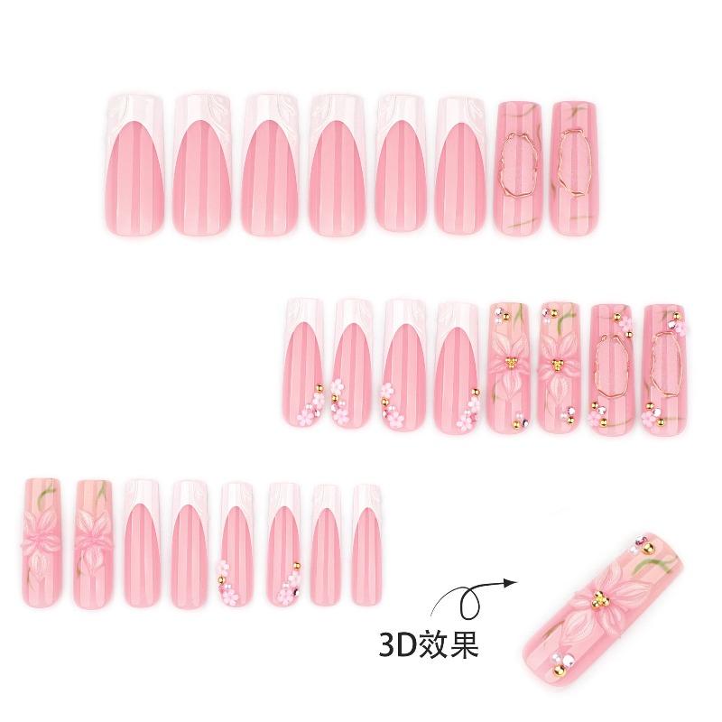 Foreign trade Europe and the United States 3D three-dimensional flower wearing nail art fake nail rectangular French white wearing nail piece