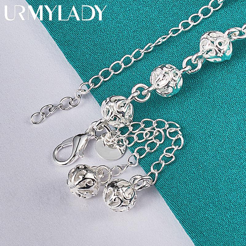 925 Sterling Silber 8mm Hohlkugel Quasten Kettenarmband Für Frauen Mode Hochzeit Verlobungsfeier Schmuck