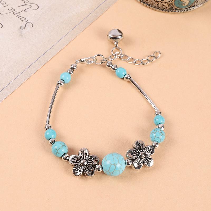 Original Handmade Turquoise Tibetan Silver Small Fish Bracelet Bohemian Retro Personality Bells Miao Silver Bracelet Women