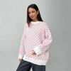 Erdbeer Jacquard Pullover Damen Rundhals Langarm Pullover Locker Gestricktes Oberteil Herbst Winter
