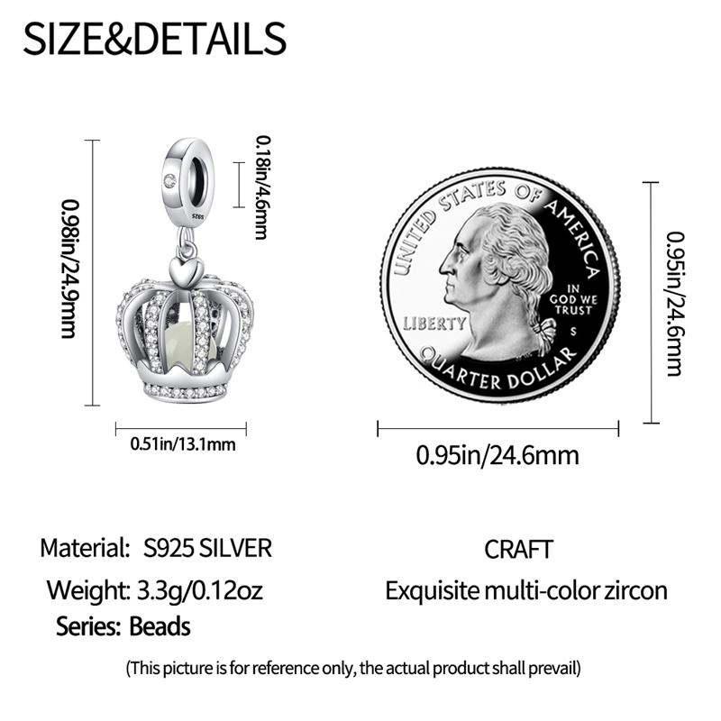 Charms Original Copper Lunar Glow Zircon Crown Pendant Beads Fit Bracelet Diy Fine Gift Women Delicate Jewelry Acce