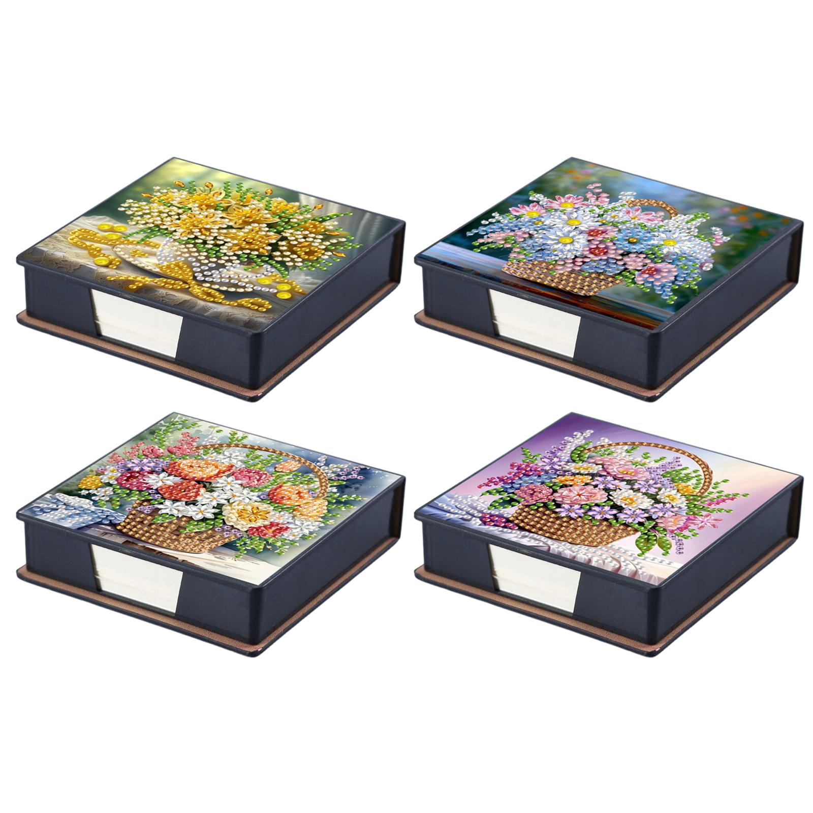 

4pcs Flower PU DIY Diamond Painting Memo Pad with 160 Papers Diamond Painting Note Box for Home Office and School Supplies
