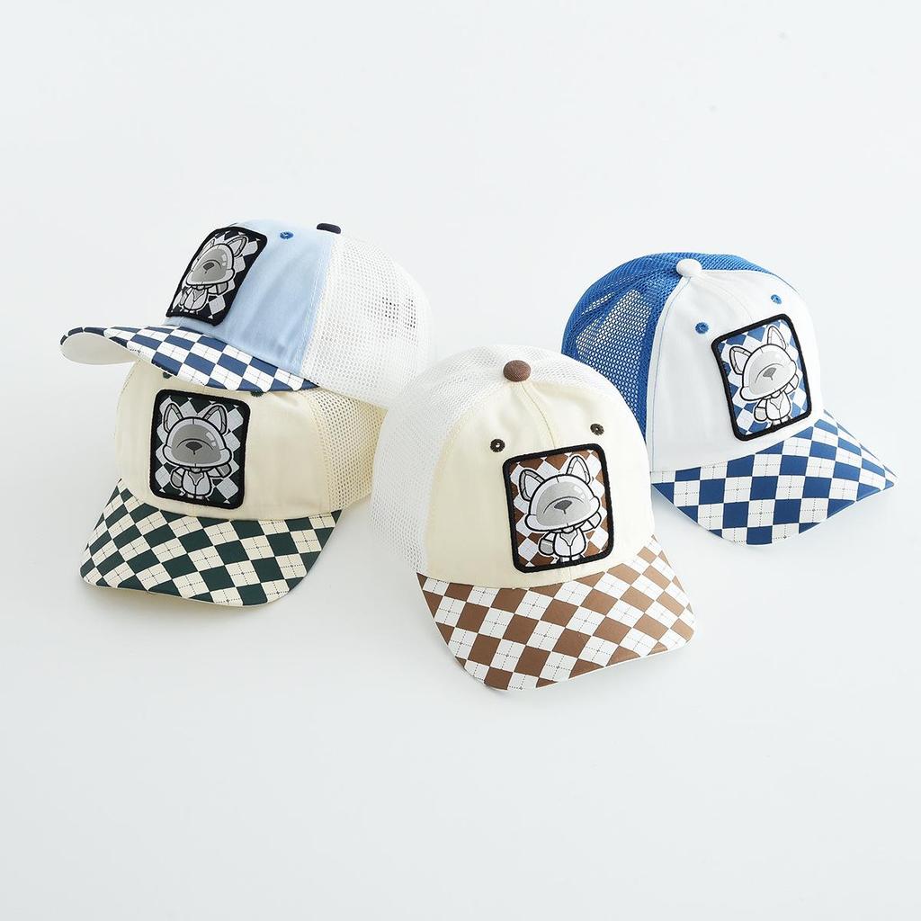 Kids' Cartoon Plaid Sun Hat: Windproof, Breathable Baseball Cap