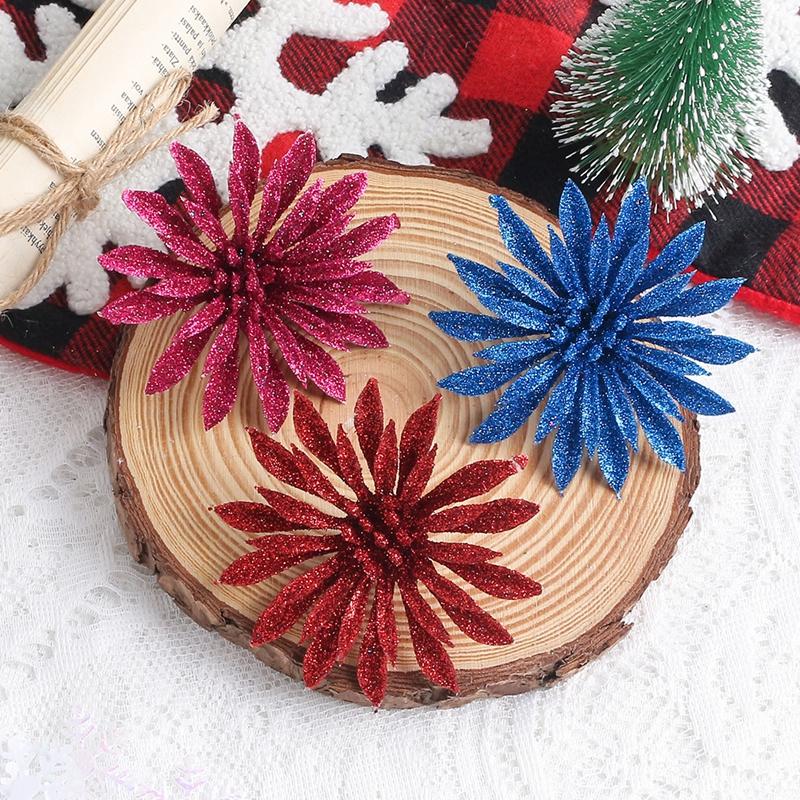 8CM 6Pcs Christmas Decoration Artificial Flower Christmas Tree Pendants for Home Decor 2025 New Year Navidad DIY Accessories