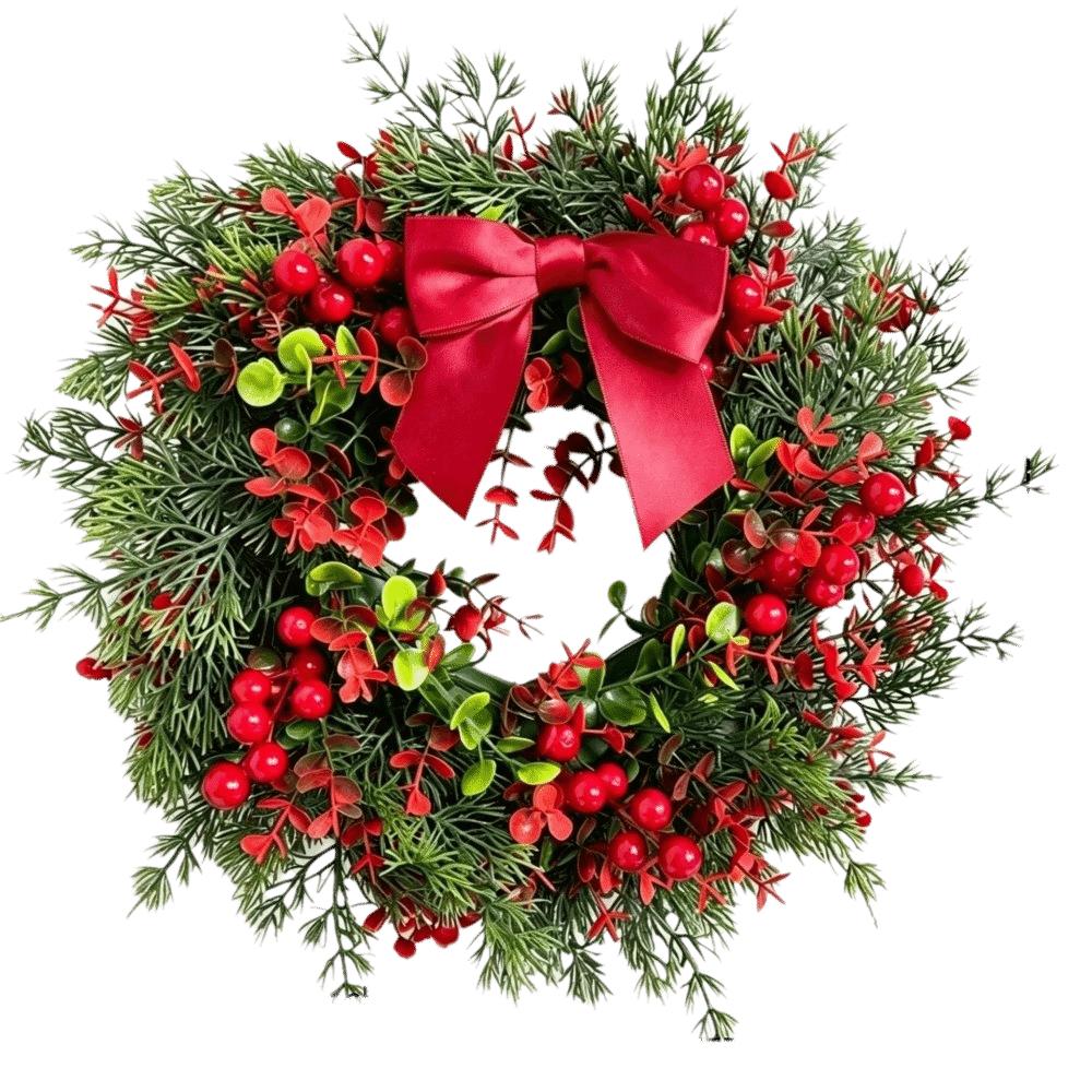 Realistic Design Christmas Wreath Velvet Bow Faux Greenery Wreath  Indoor Decor
