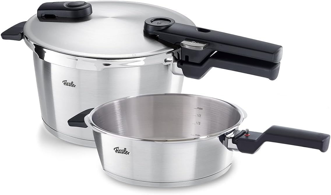 

Fissler Pressure Cooker Vitaquik Premium Set Skillet Gas IH Compatible for 3 to 4 People Pressure Cooker 2 Level Pressure Settings Made in Germany срібний