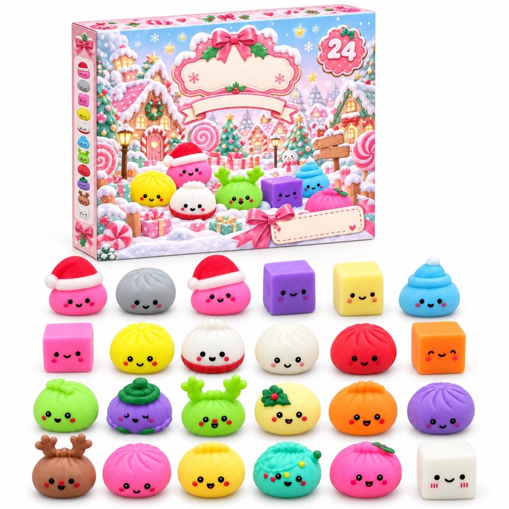 3D Weihnachtskalender Set mit niedlichen Knödelspielzeugen für Kinder, Weihnachtsgeschenk