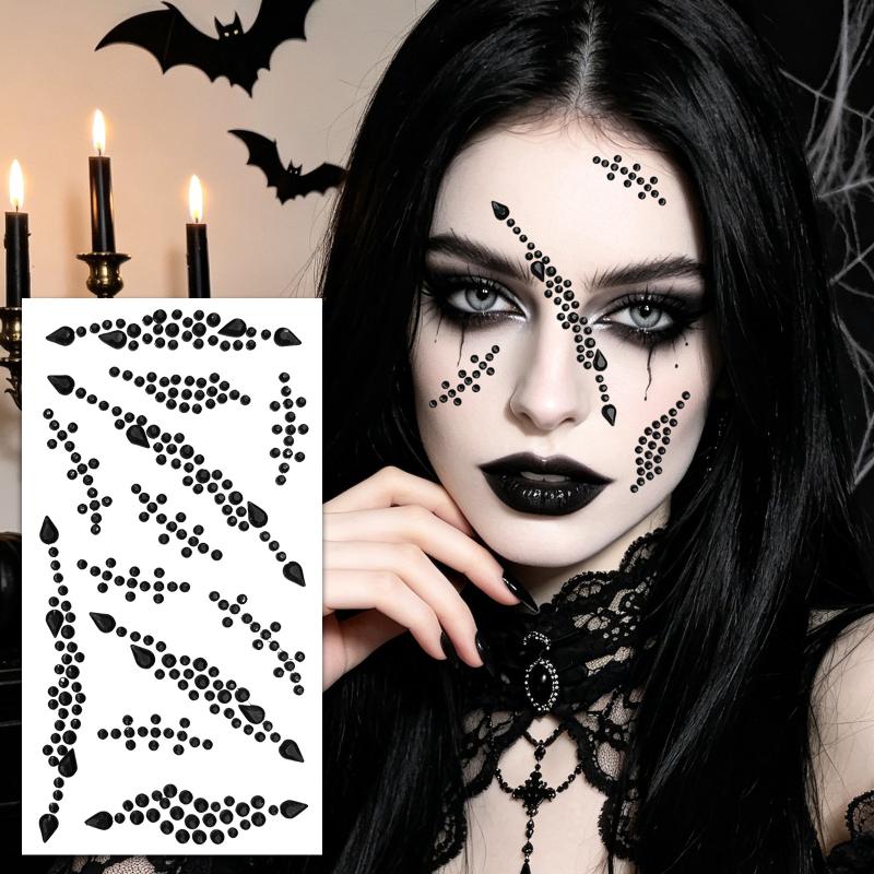 3D Devil Face Eye Jewel Sticker Hypoallergenic Rhinestone Crystal 1Pcs for Halloween Costume Makeup
