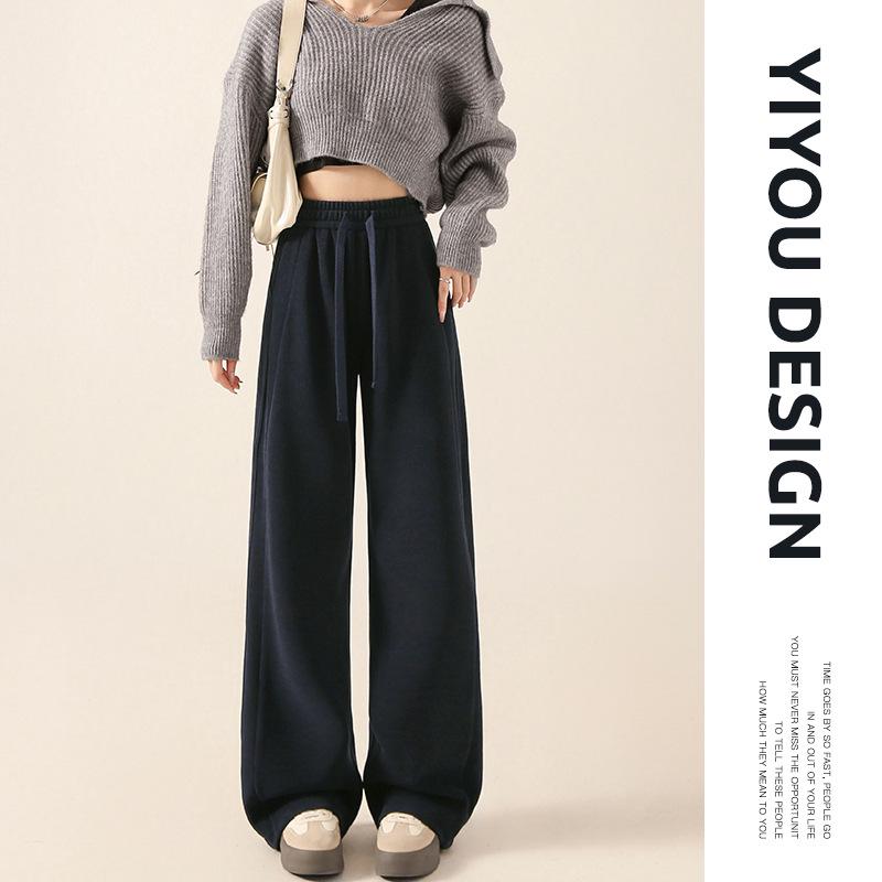 

Women s Khaki Chenille Fleece-Lined Wide-Leg High-Waist Trousers: Sporty, Casual, Straight-Leg for Spring, Autumn, Winter. XL (125-145 lbs)