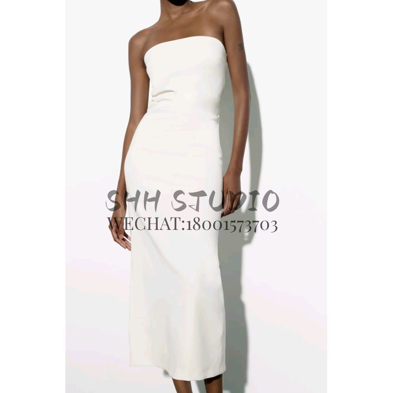 Spring New Western Style Temperament Slim fit Straight Collar Strapless Design Tube Top Midi Dress 2698707
