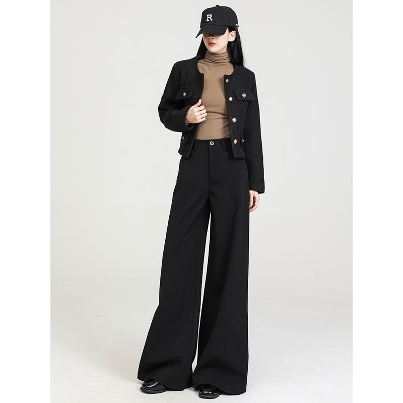 

Black Elegant Wide-Leg Suit Pants Female 2025 Summer New Arrival High Waist All-Matching Loose Drooping Straight-leg Mop Pants Black [Long] Regular XL