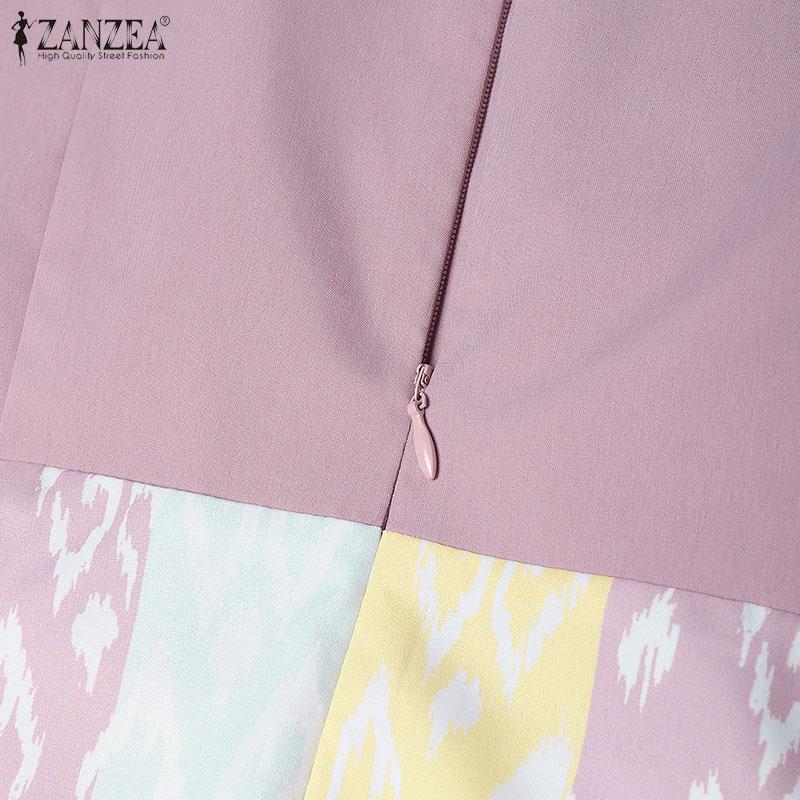 ZANZEA Women Casual Round Neck Short Sleeve Summer Print Dress