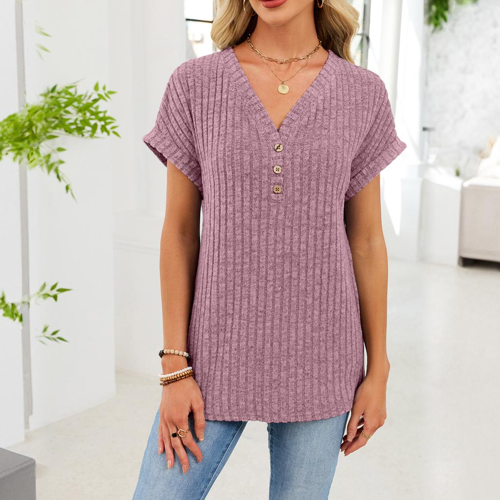 Women's Casual Fashion Comfortable V-Neck Button-Up Loose-Fit Top