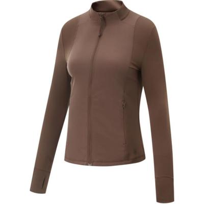Solid Color Stand Collar Zipper Long Sleeve Fitness Top Women Tops Brown AFDU828-3