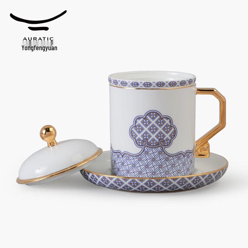 Auratic Golden Peace & Prosperity Lidded Tea Cup Set