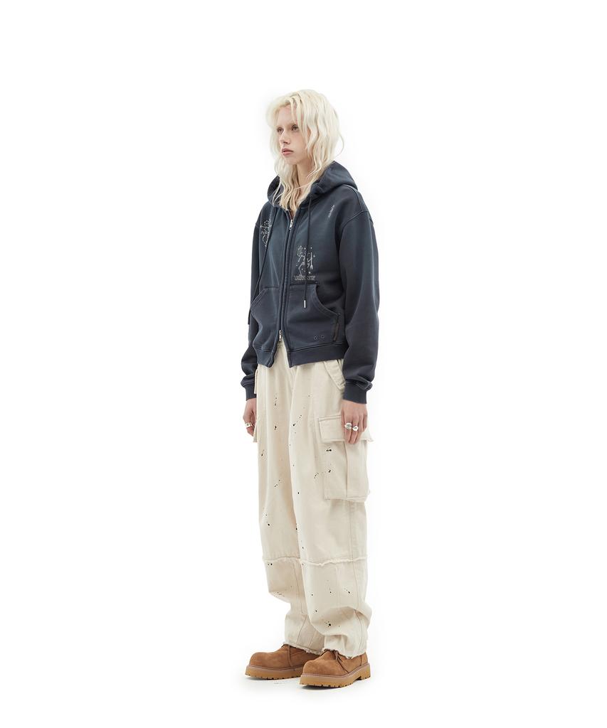 Defgarments Stone Cross Hood Zip Up [Navy]