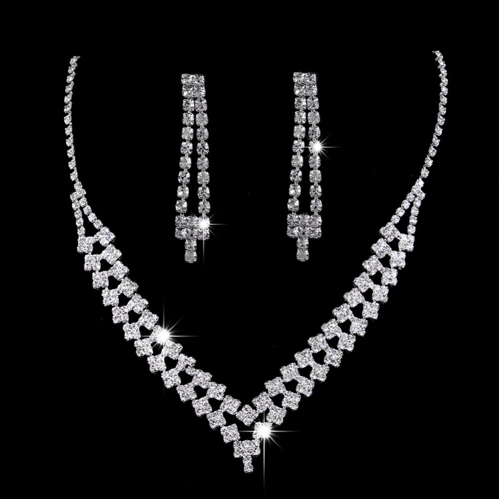 Bright Diamond Zircon Water Drop Necklace Earrings Wedding Jewelry, Shooting Jewelry Set