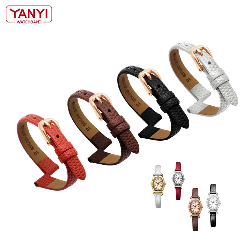 Genuine Leather Watchband Womens Bracelet 6mm 8mm 10mm 12mm Lizards Leather Watch Strap Small Wristwatches Belt Pin Buckle