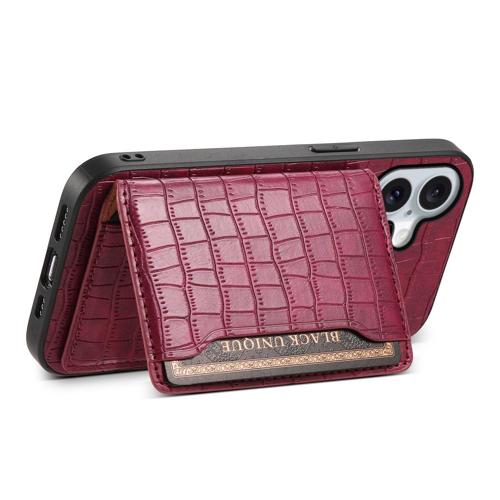 For iPhone 17 Case Card Holder Kickstand Crocodile Texture Leather Back Phone Cover