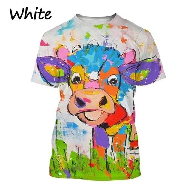 Fashion 3D T-shirt Personality Oil Painting Cow Face Graphic T Shirts Short-sleeved Animal Printing Tees Tops Casual Oversized Mens Tshirt